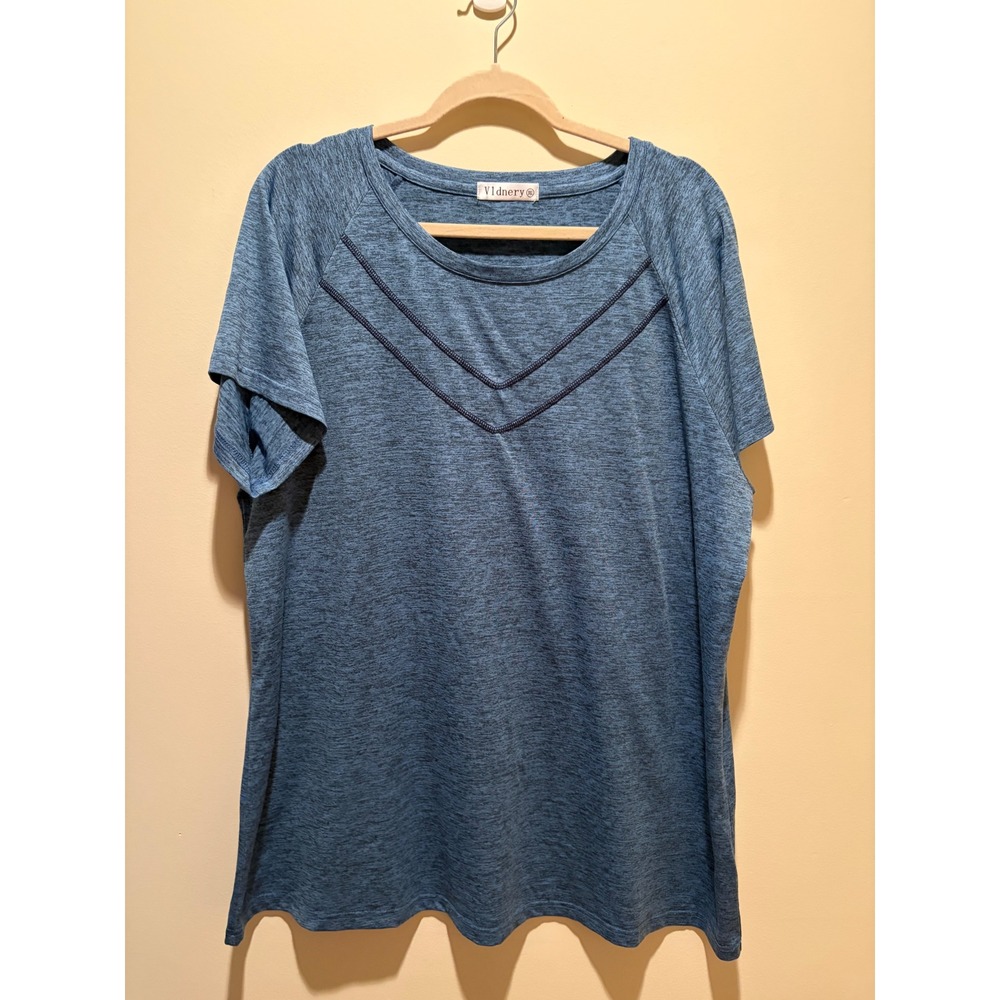 Vldnery Womens Blue Heathered Space Dye Short Sleeve Top 3XL Chevron Stitch